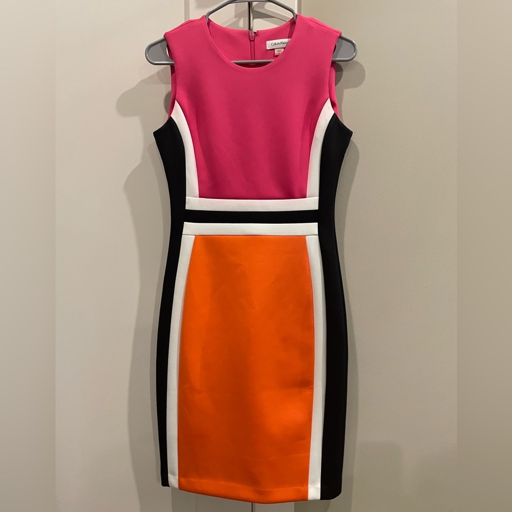 Calvin Klein pink & orange sheath dress (Size 4)